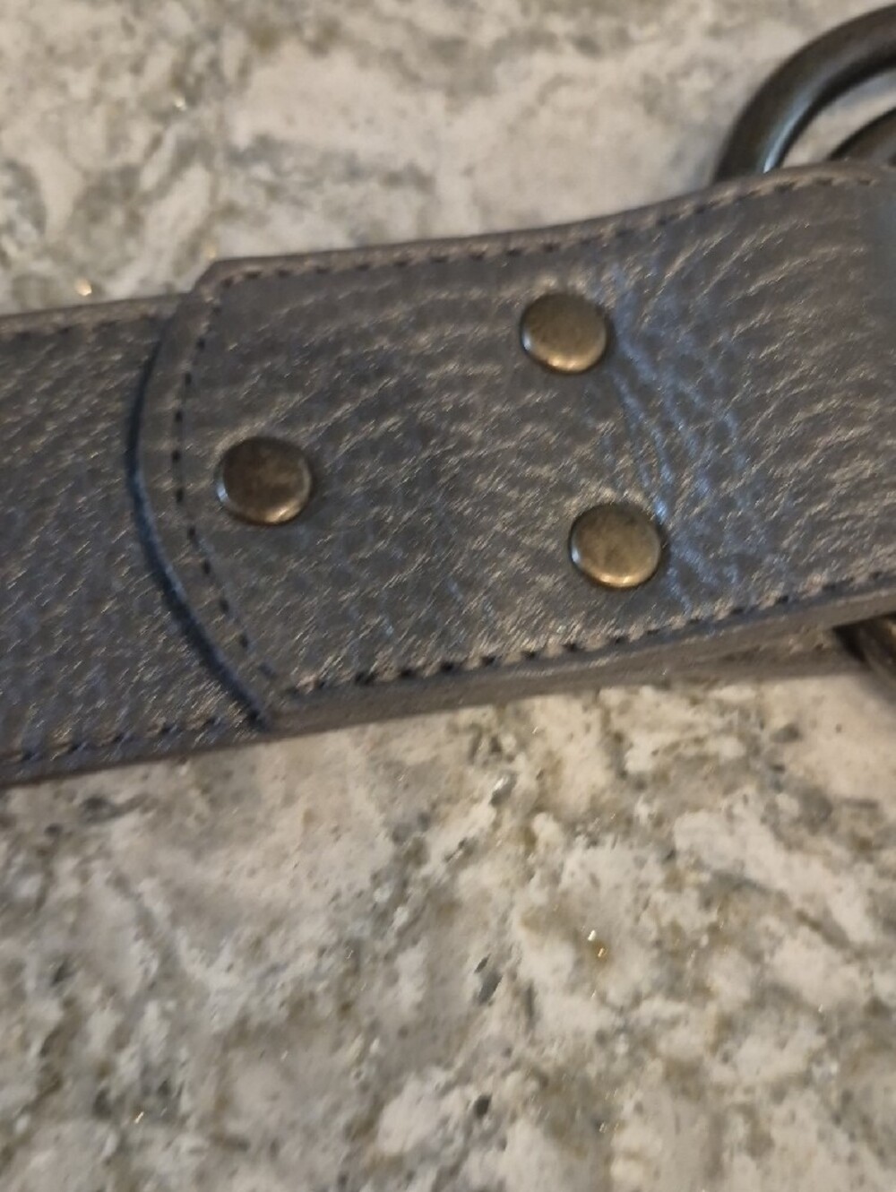 Eileen Fisher Women's Leather Double Brass Ring Grey Belt Size Large - Picture 7 of 7